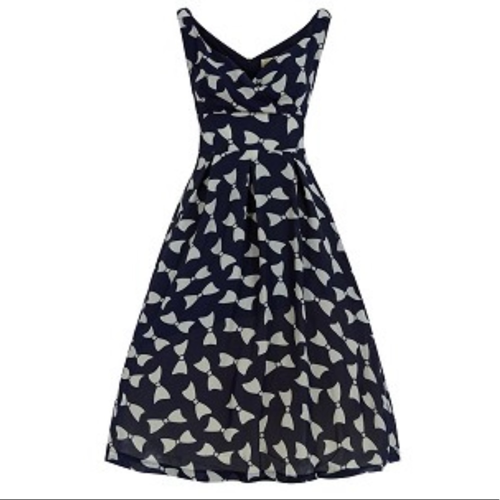 Lindy Bop Dark Blue and White Bow Midi Dress